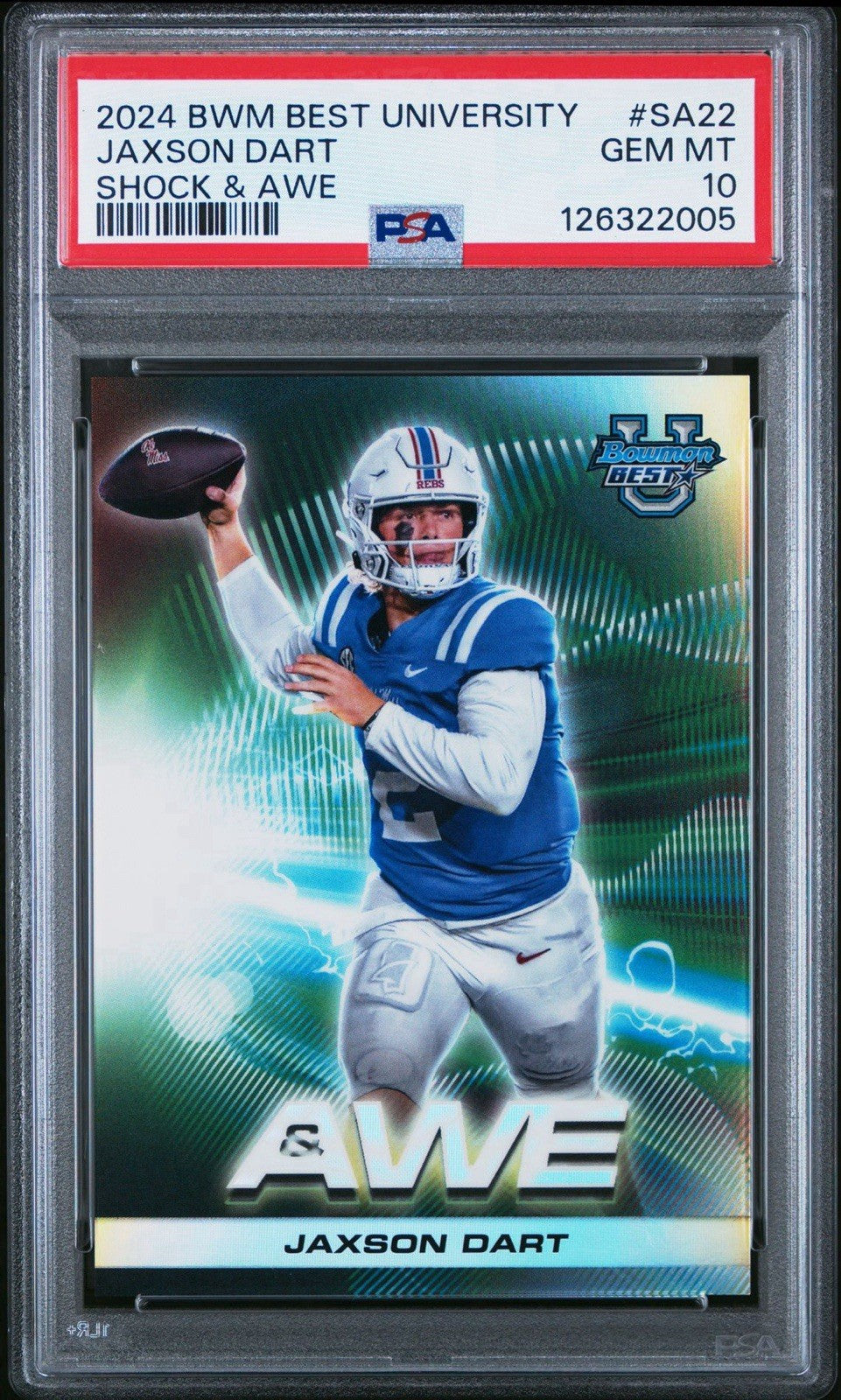 Jaxson  Dart SA-22 - Shock & Awe SSP  - 2024 Bowman’s Best U - PSA 10 Gem