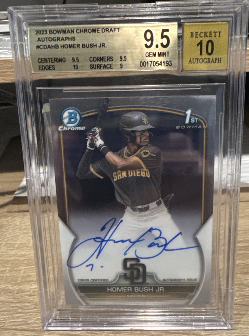 BGS 9.5 Auto 10 Gem - 2023 Bowman Draft Homer Bush Jr. 1st Chrome Prospect Auto