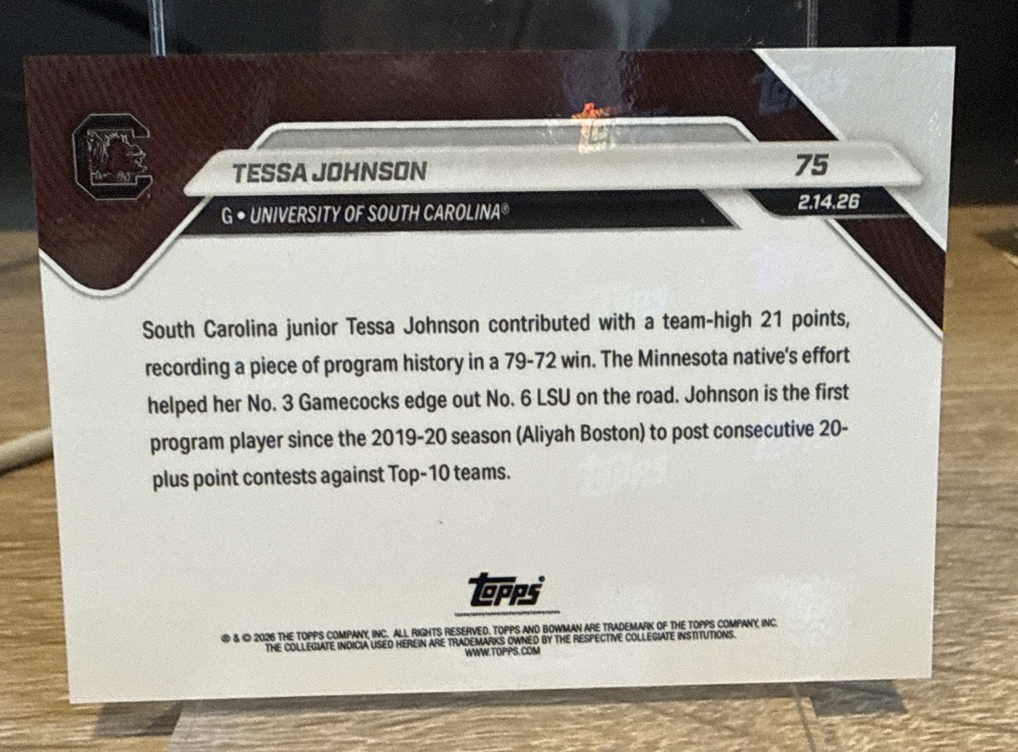 Tessa Johnson 2025-26 Bowman U NOW #75 Orange Foil #d /25   USC Gamecocks