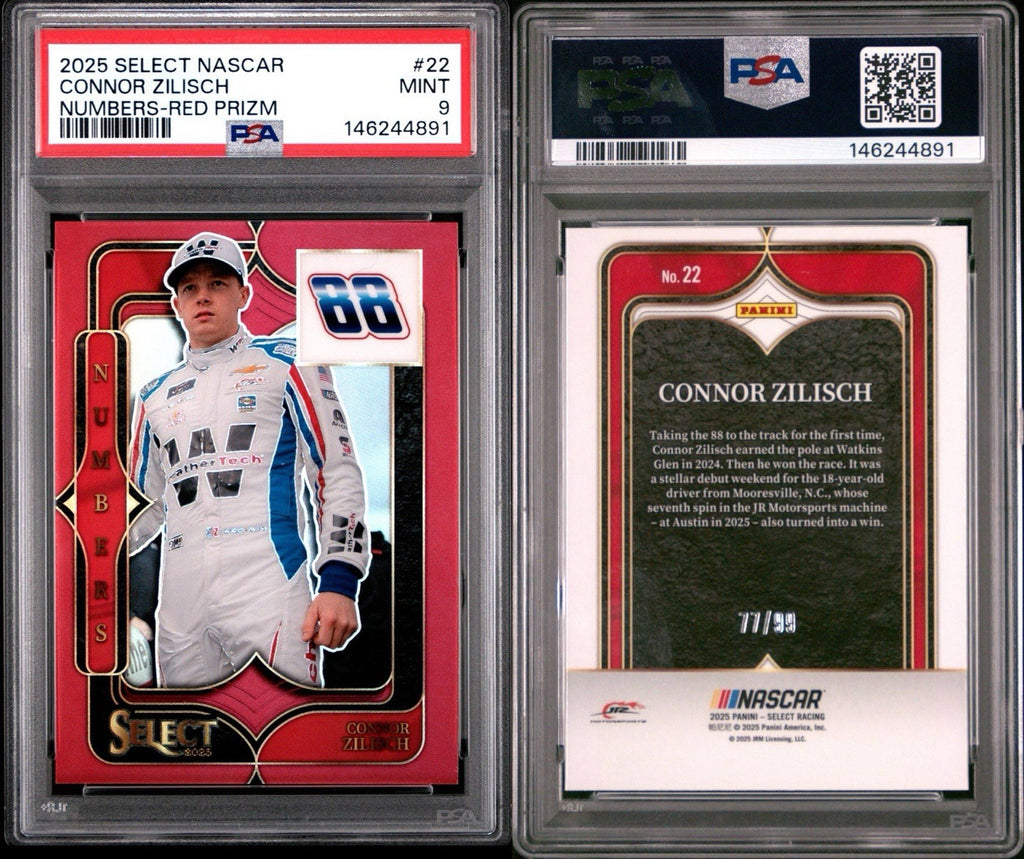 Connor Zilisch 2025 Panini Select Numbers Red /99 - PSA 9 Mint