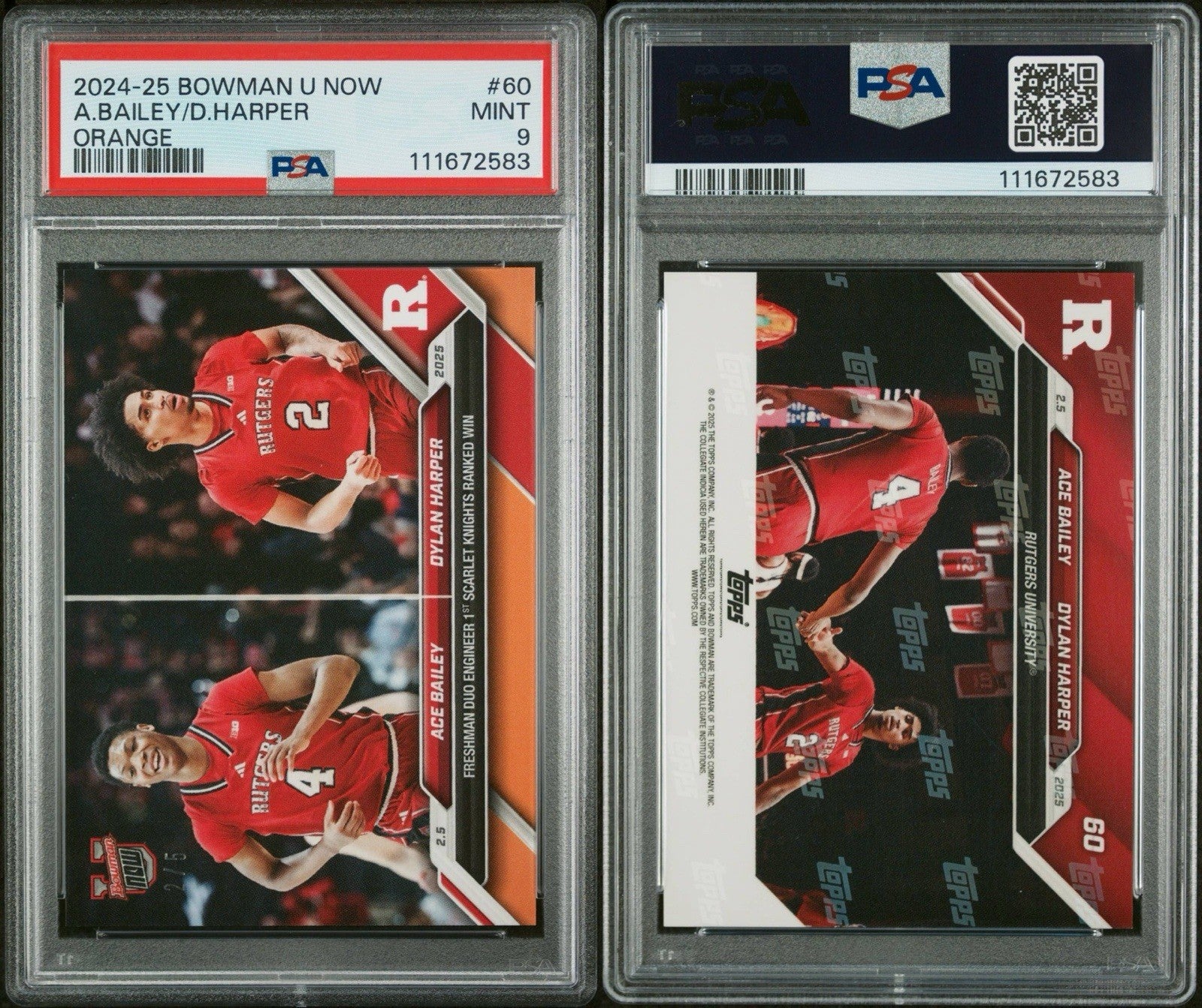 2024-25 Bowman U Now Topps #60 Ace Bailey / Dylan Harper Orange #d /5 - PSA 9