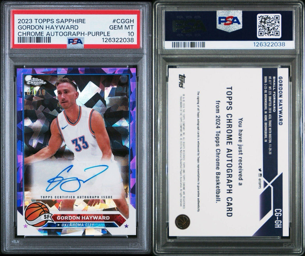 2023-24 Topps Chrome Sapphire Autographs Purple Gordon Hayward #d /10 - PSA 10