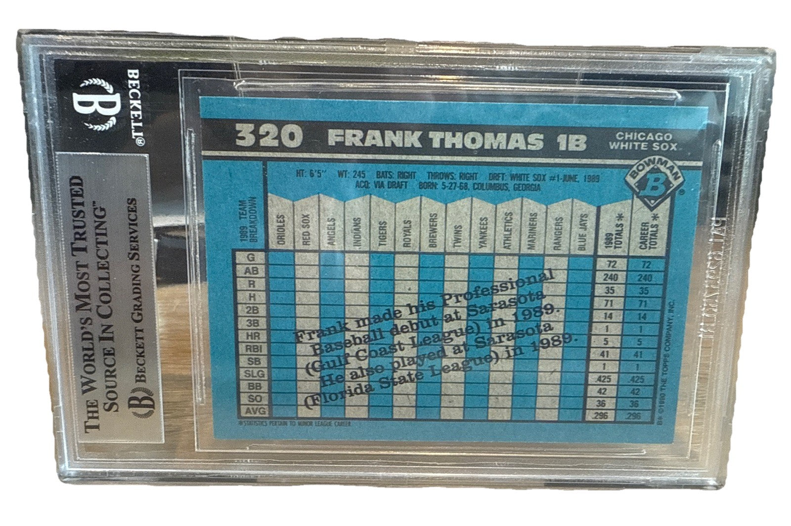 1990 Bowman Frank Thomas #320 BGS 8.5 Baseball With Subgrades