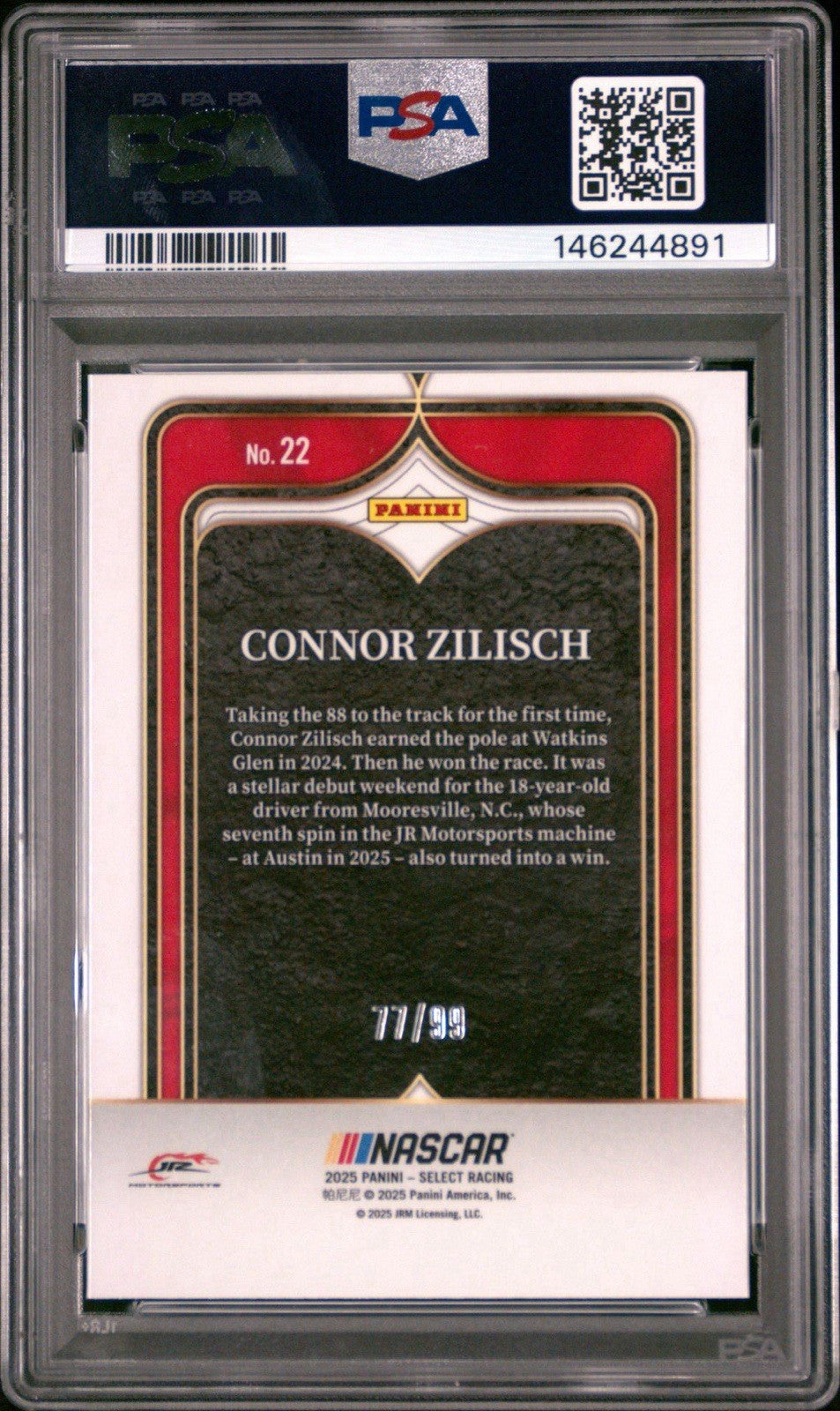 Connor Zilisch 2025 Panini Select Numbers Red /99 - PSA 9 Mint
