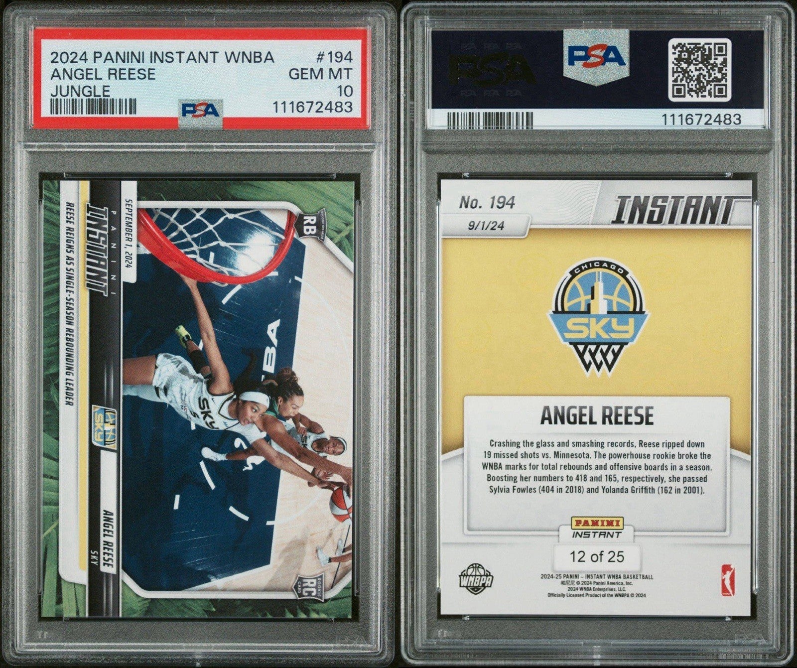 ANGEL REESE - 2024 PANINI INSTANT WNBA #194 - JUNGLE #d /25 PSA 10 Gem Mint