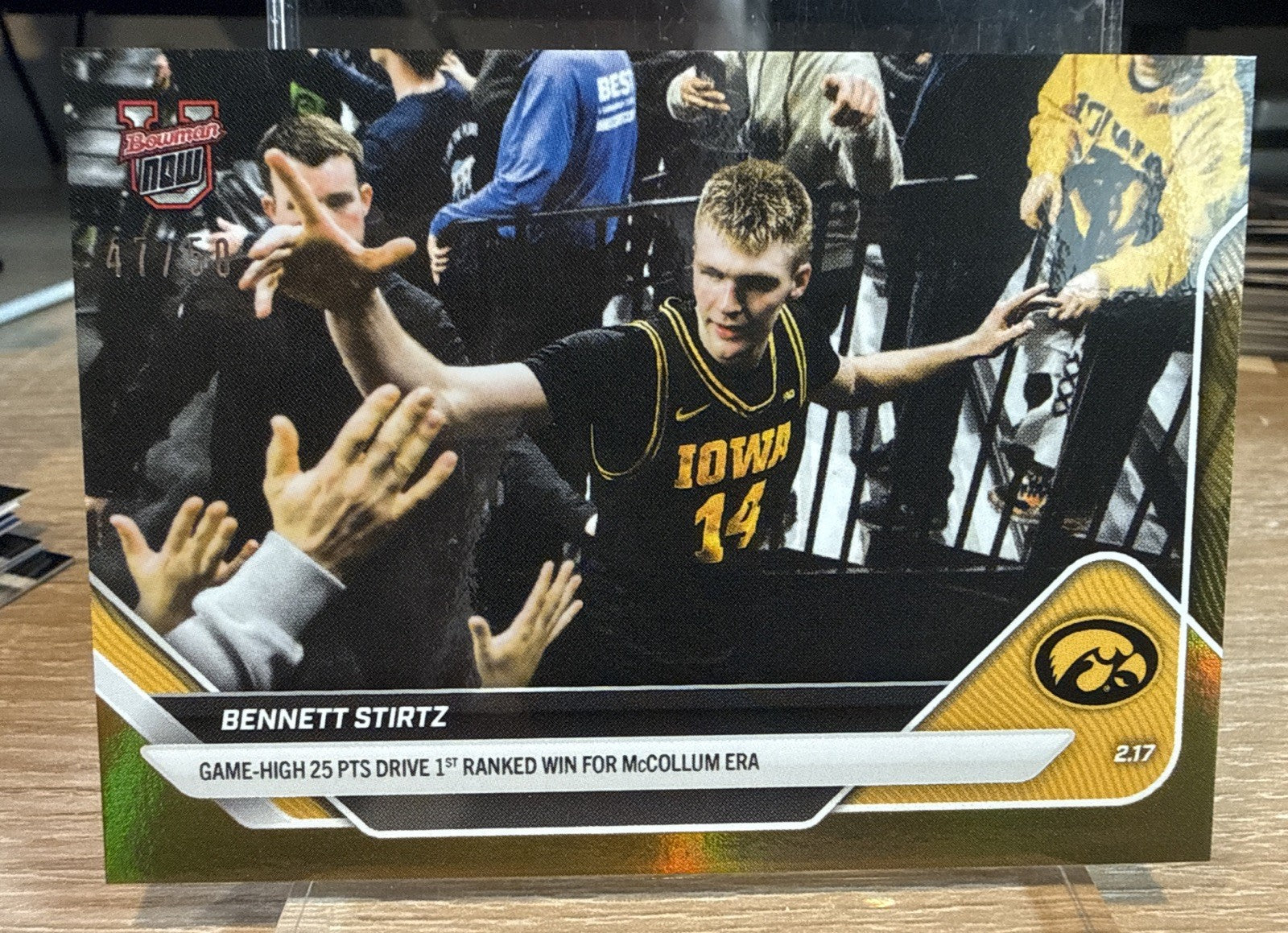 2025-26 Bowman U Now - Gold Foil #77 Bennett Stirtz Rookie #d /50 1st Ranked Win