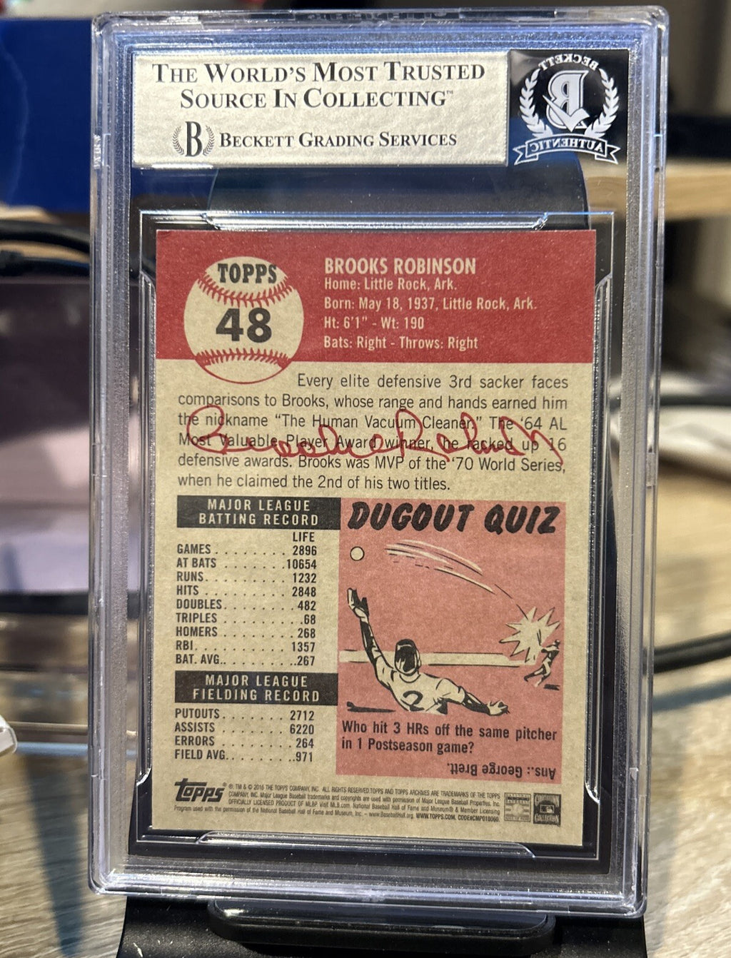 2016 BROOKS ROBINSON Signed Topps Archives Card #48 - Beckett BAS Certified