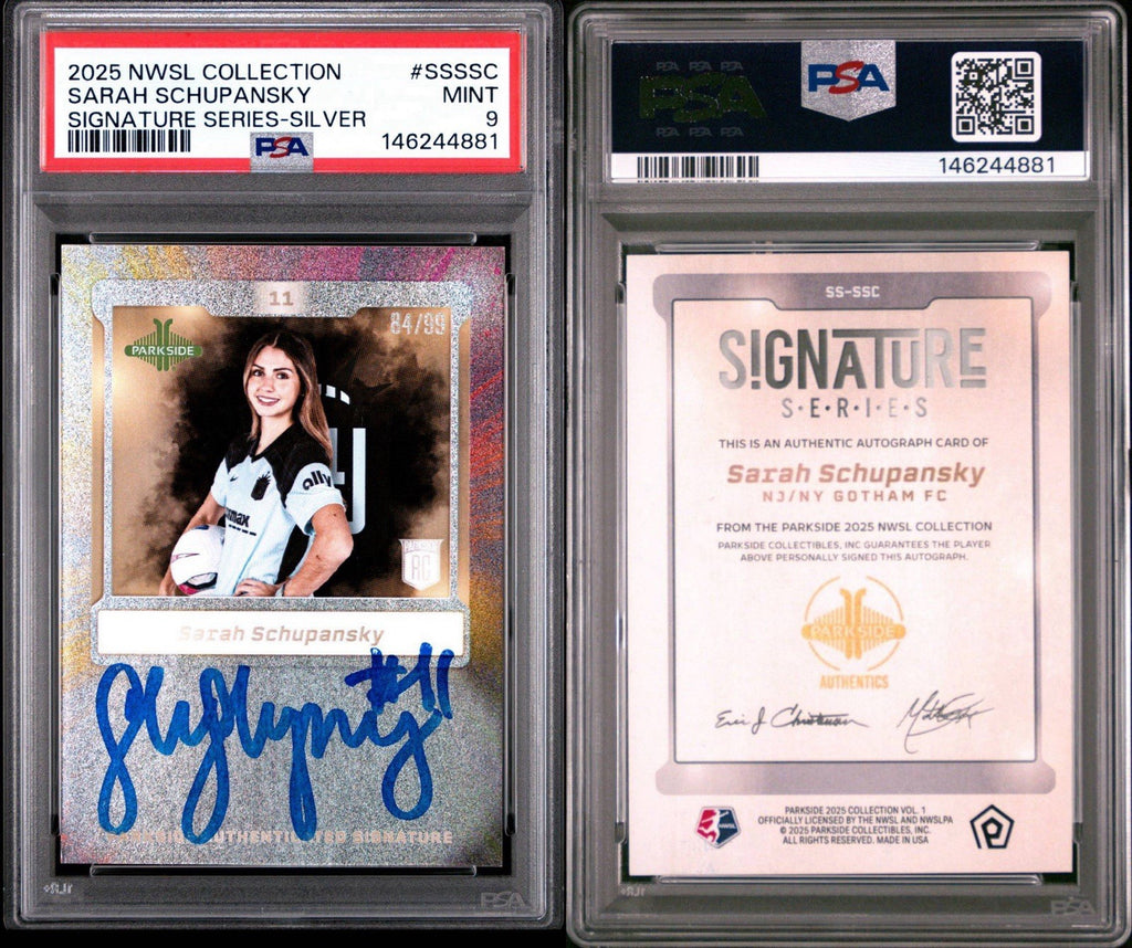 Sarah Schupansky 2025 Parkside NWSL Sig Series Rookie Auto Shimmer /99 PSA 9