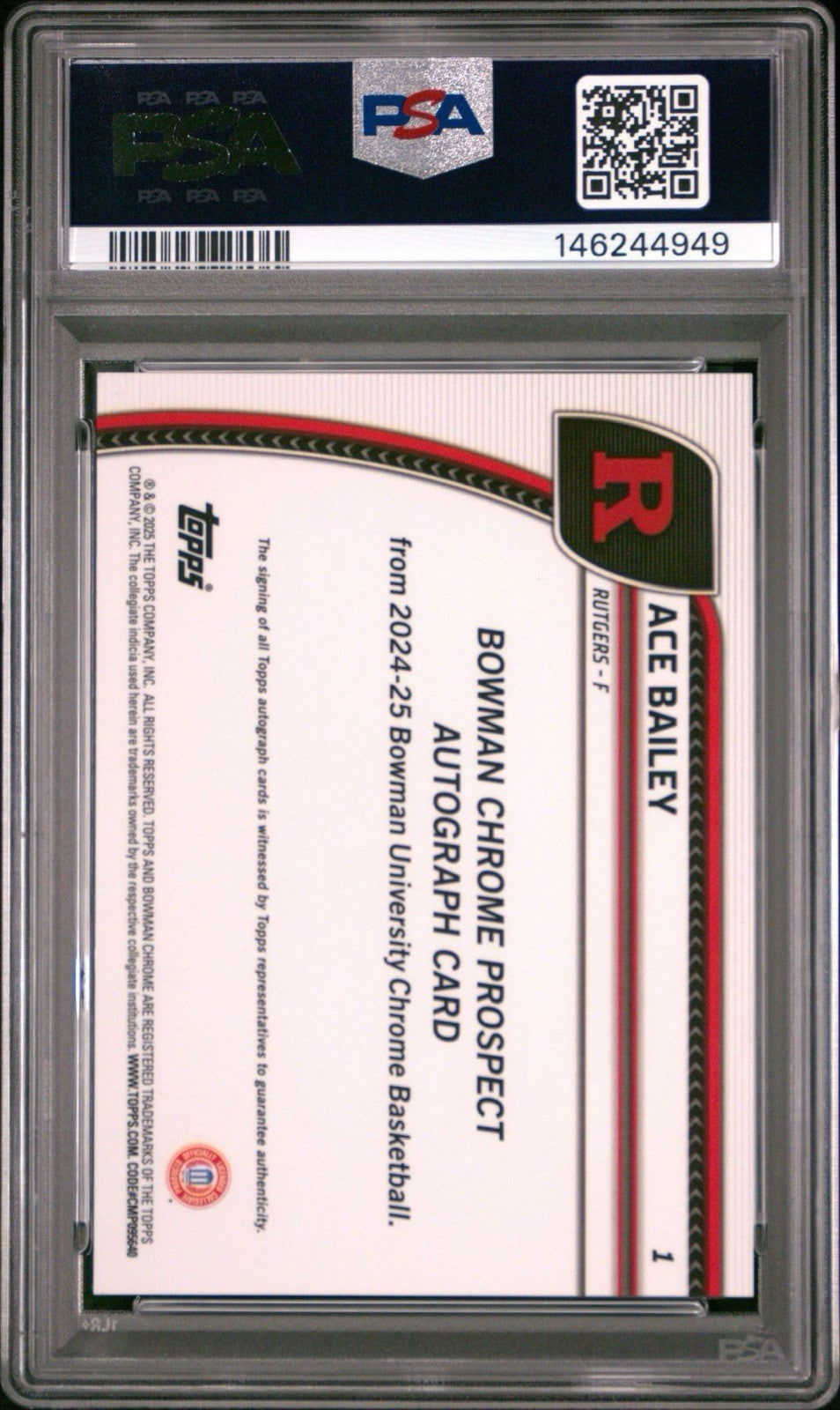 ACE BAILEY 2024-25 Bowman U Chrome #1 Stealth Refractor 1st Bowman Auto PSA 9