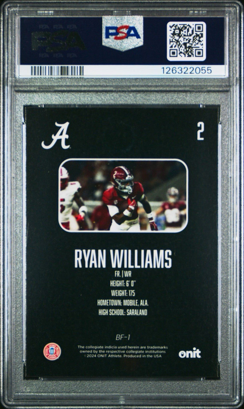 Ryan Williams 2024 Onit Athlete Whiteout #BF-1 - PSA 8