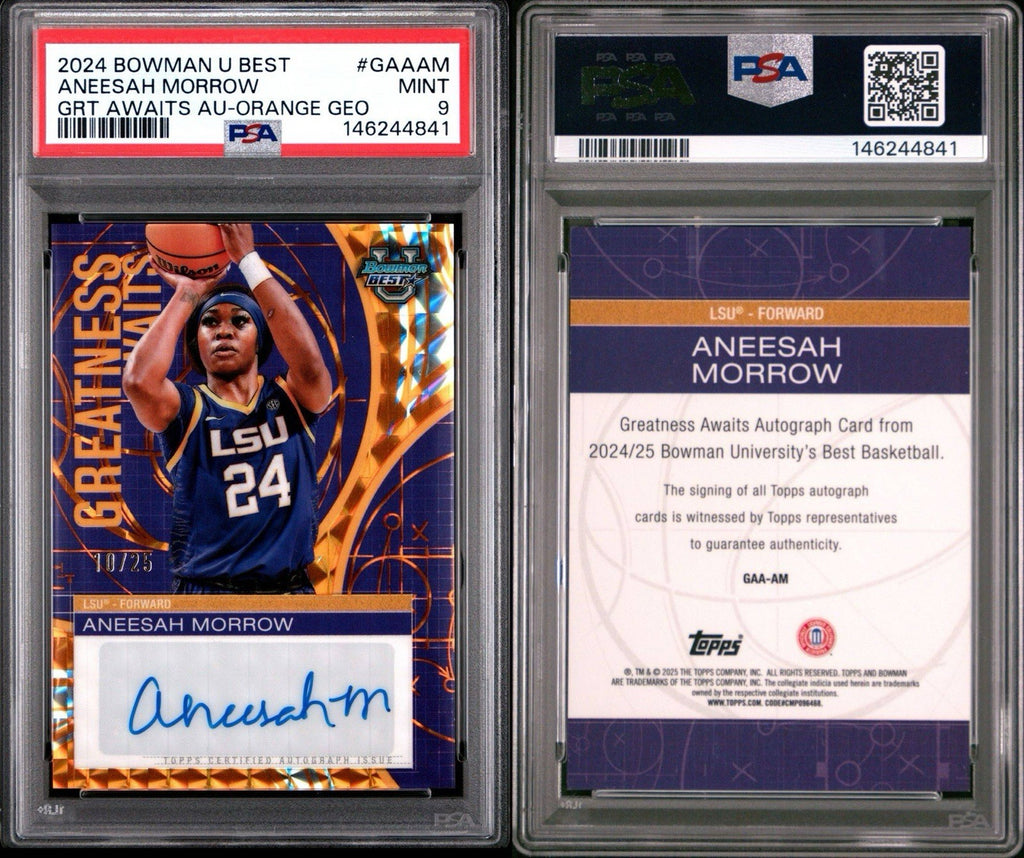 2024-25 Bowman U Best Aneesah Morrow Greatness Awaits Orange Geo Auto /25 PSA 9