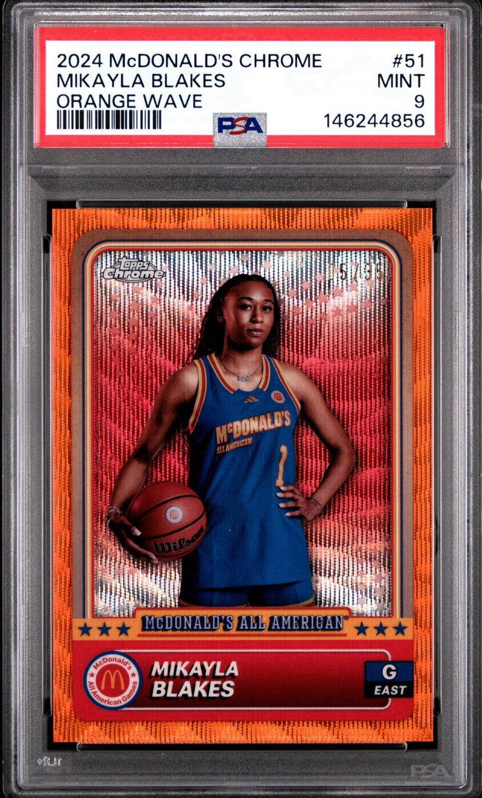 2024 Topps McDonald's Chrome MIKAYLA BLAKES #51 Rookie RC Orange Wave /35 PSA 9