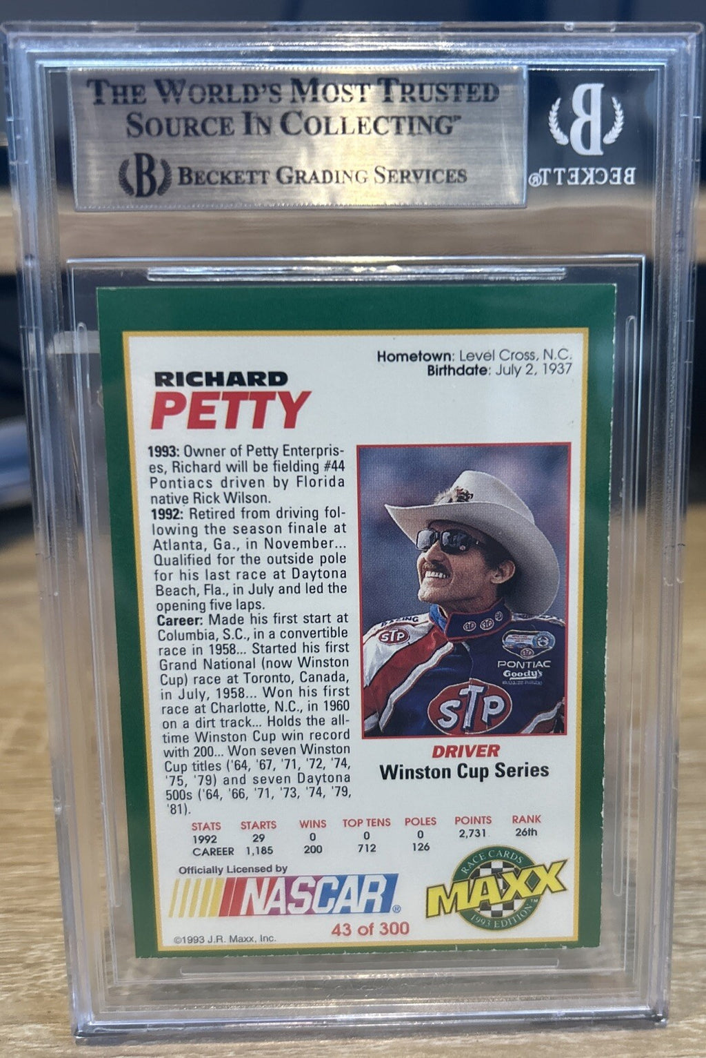 Signed Richard Petty 1993 Maxx Trading Card #43 Beckett BAS Slabbed