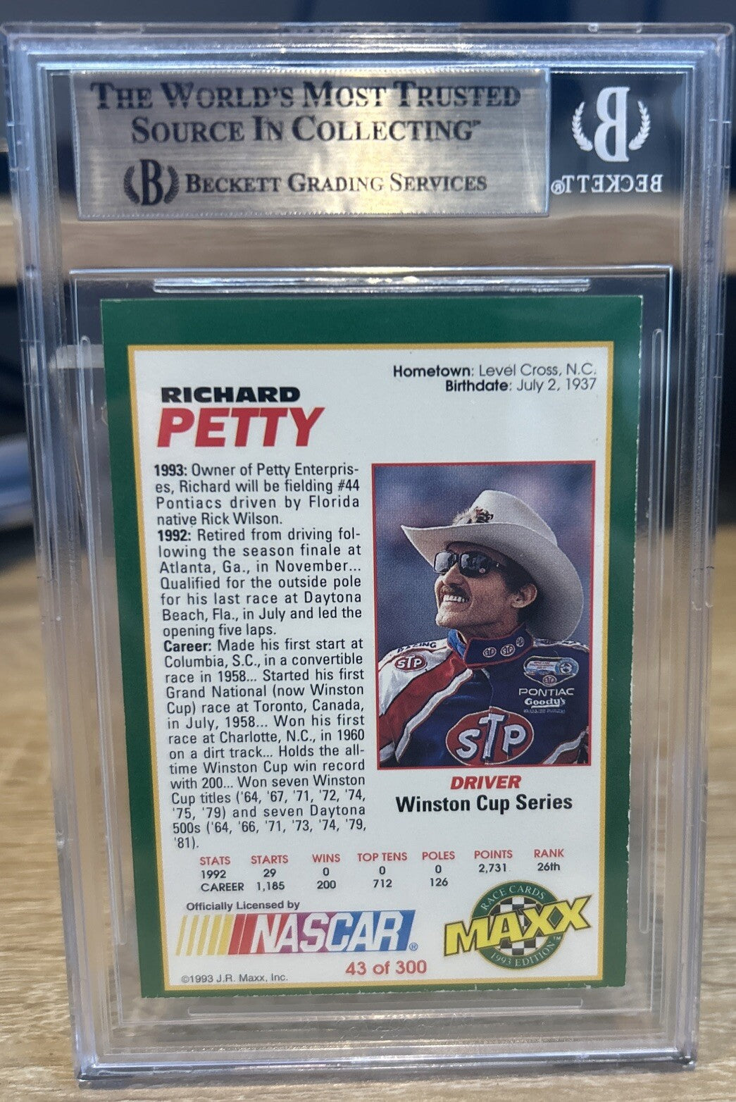 Signed Richard Petty 1993 Maxx Trading Card #43 Beckett BAS Slabbed