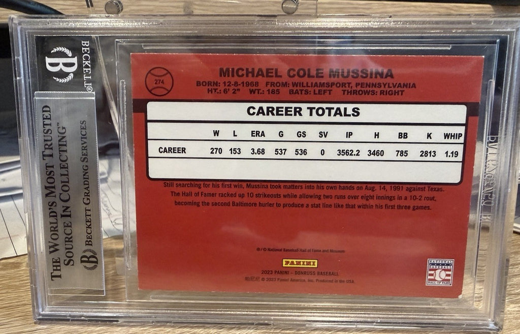 Signed 2023 Donruss Retro #74 Mike Mussina - Beckett BAS Slab