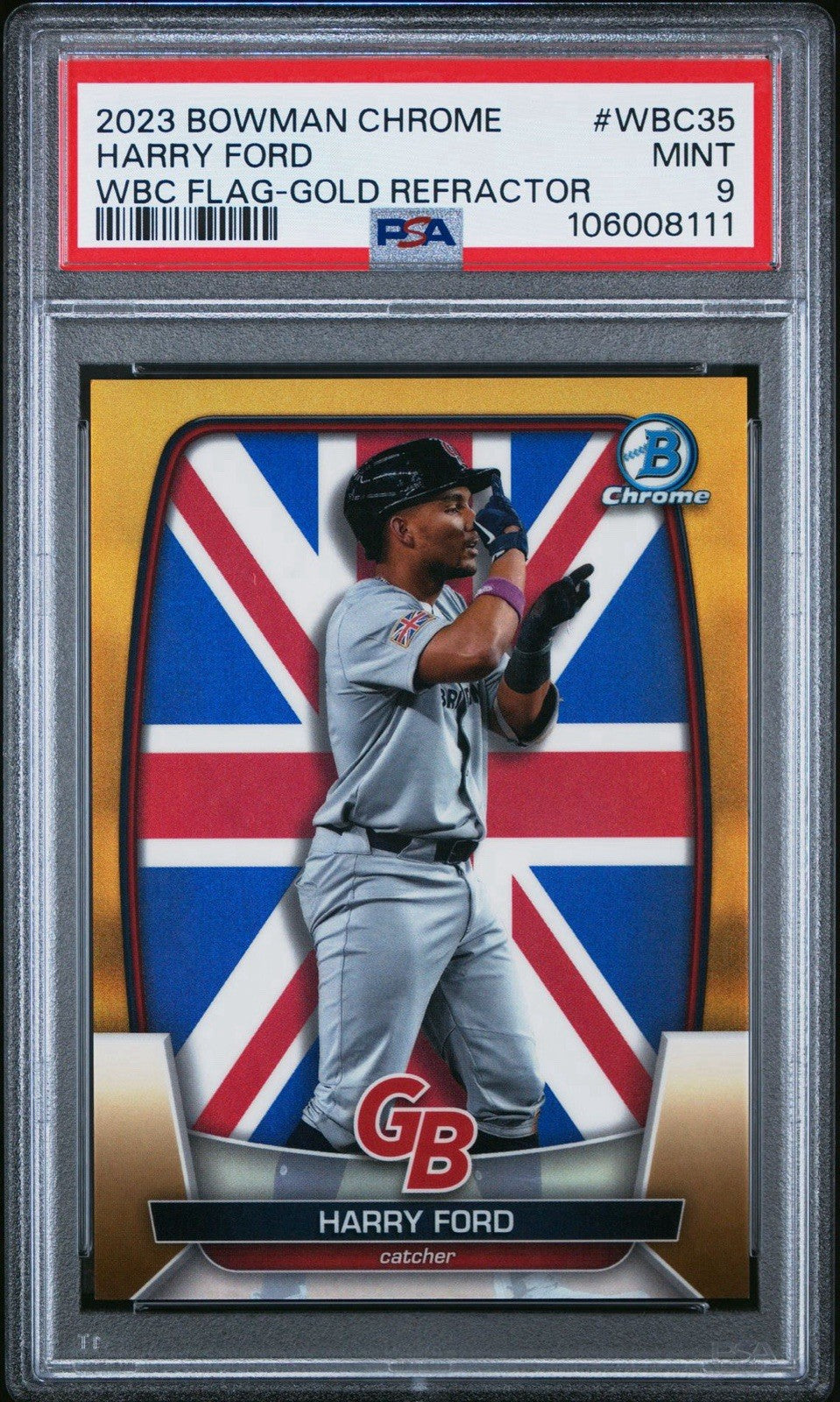 Harry Ford 2023 Bowman Chrome WBC Flag Blue Refractors Gold /50 PSA 9 Mint