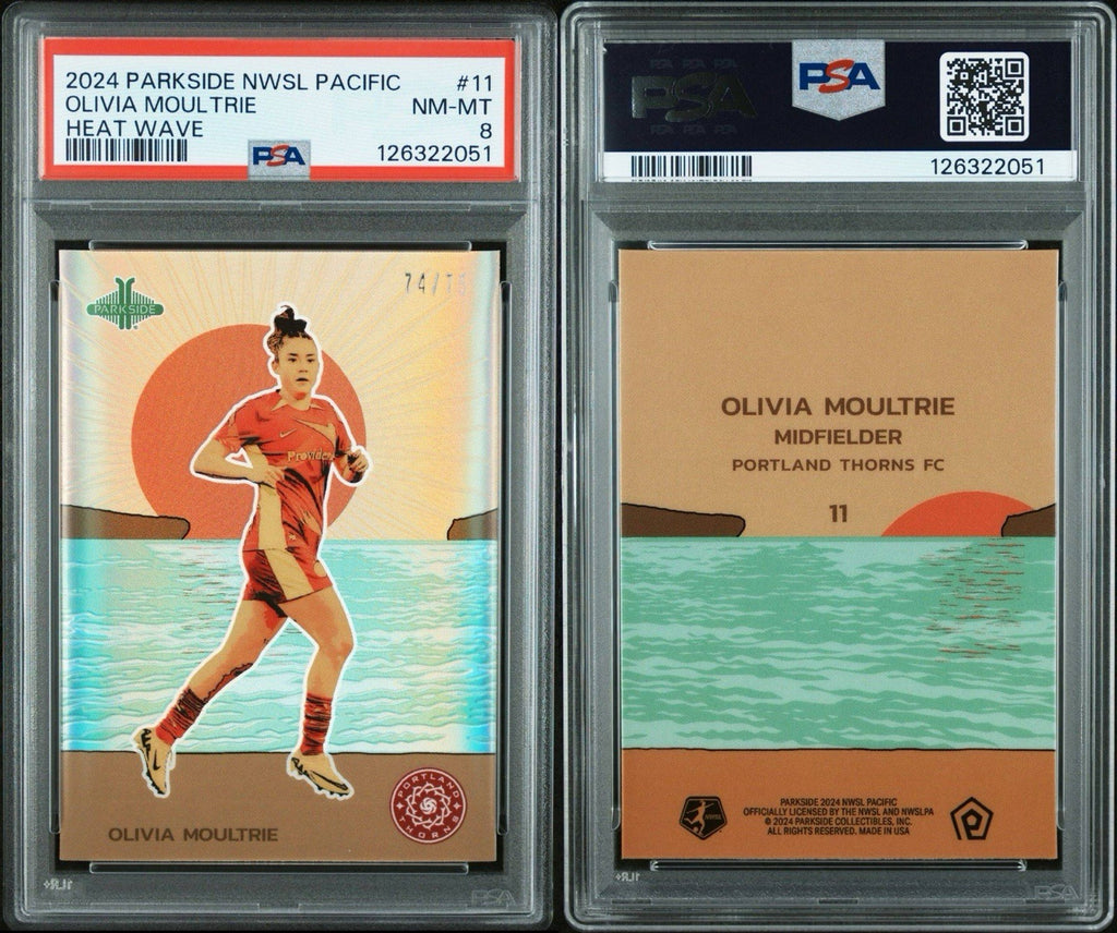OLIVIA MOUTRIE 2024 PARKSIDE NWSL PACIFIC HEAT WAVE REFRACTOR #d /75 - PSA 8