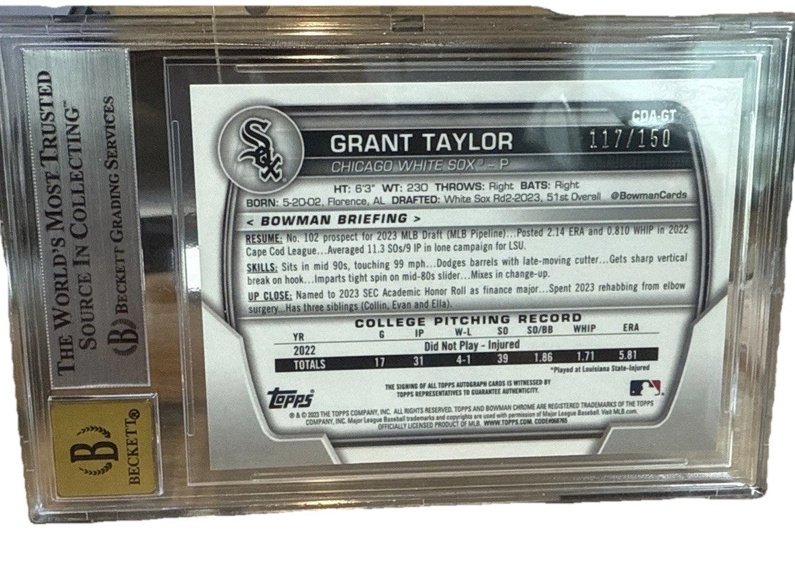 Grant Taylor 1st Bowman Auto Blue Refractor /150 BGS 9 Auto 10 #CDA-GT