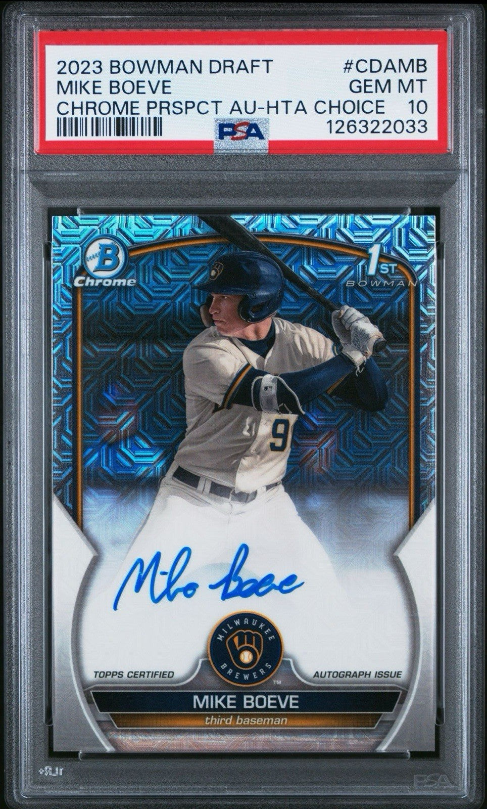 2023 Bowman Draft #CDAMB Mike Boeve 1st Prospect Auto HTA Choice /150 PSA 10 Gem