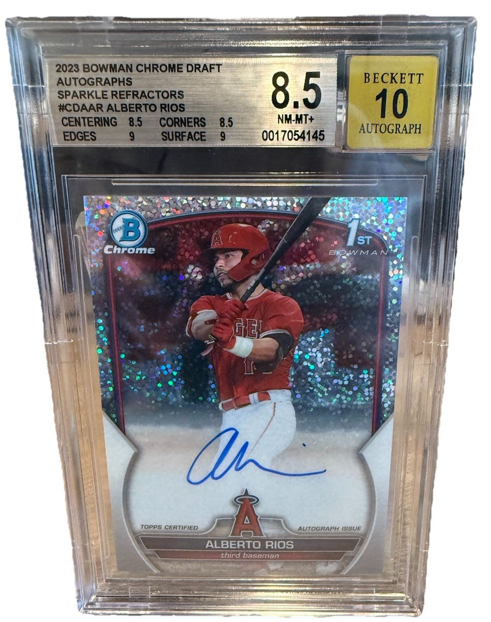 Alberto Rios 2023 Bowman Draft Chrome Sparkle Refractor Auto /71 BGS 8.5 Auto 10