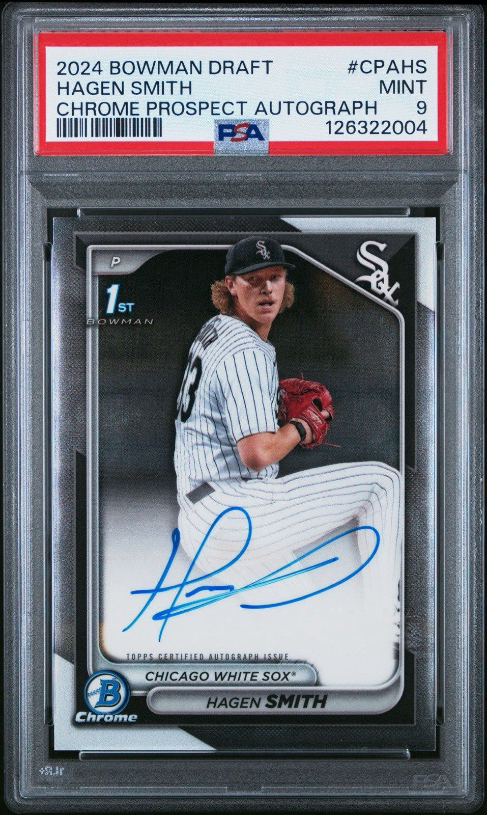 Hagen Smith 2024 Bowman Draft Chrome Prospect Auto #CPAHS PSA 9