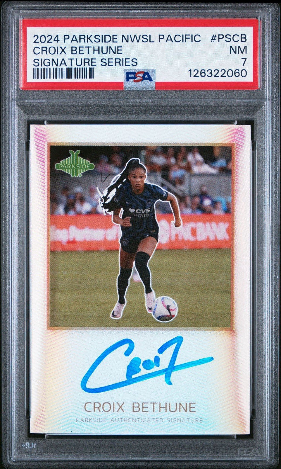 CROIX BETHUNE 2024 PARKSIDE NWSL PACIFIC CHROME REFRACTOR SP AUTO #PS-CB PSA 7