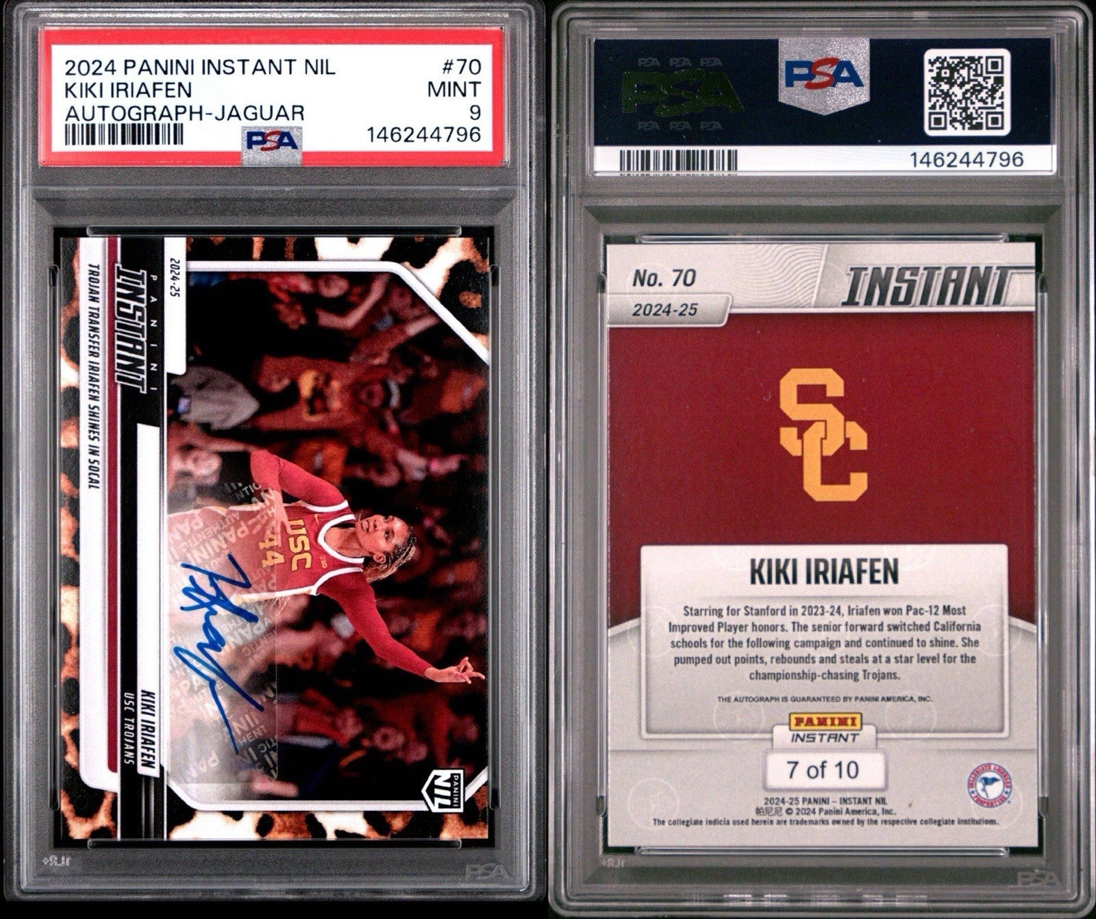 Kiki Iriafen 2024-25 Panini Instant NIL #70 Jaguar Signed Auto /10 RC USC PSA 9