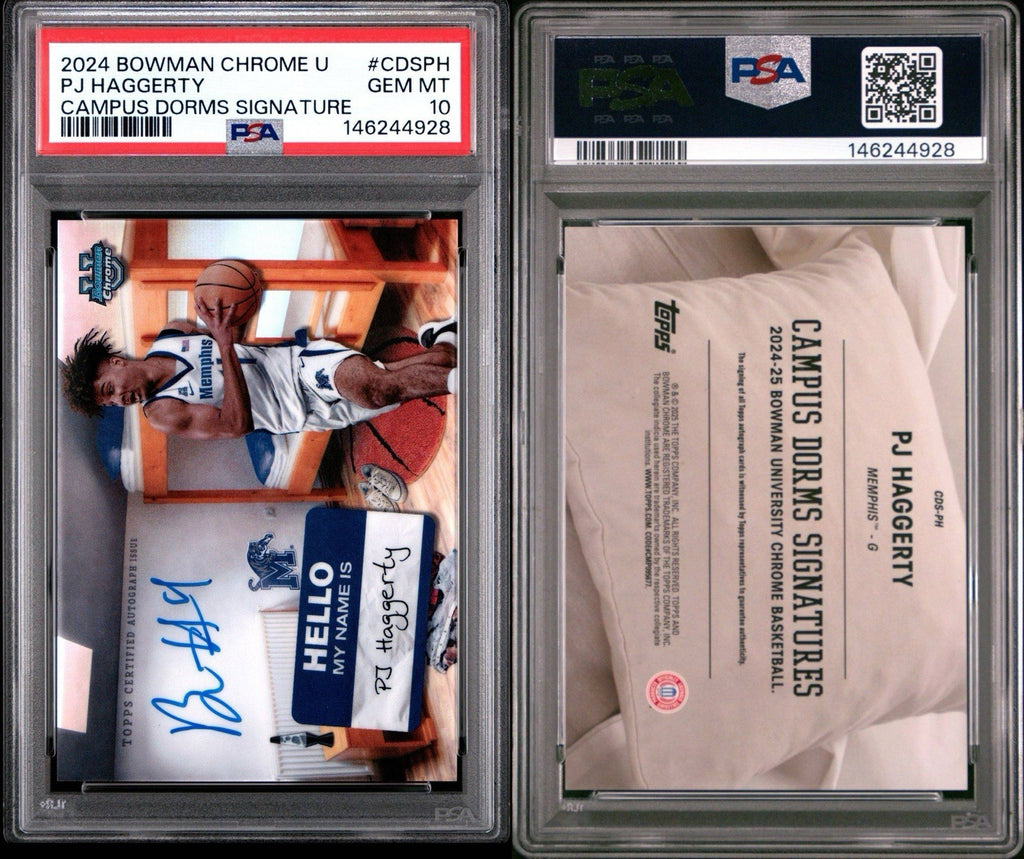 2024-25 Bowman Chrome U #CDS-PH PJ Haggerty Campus Dorms Sig Auto PSA 10 Gem