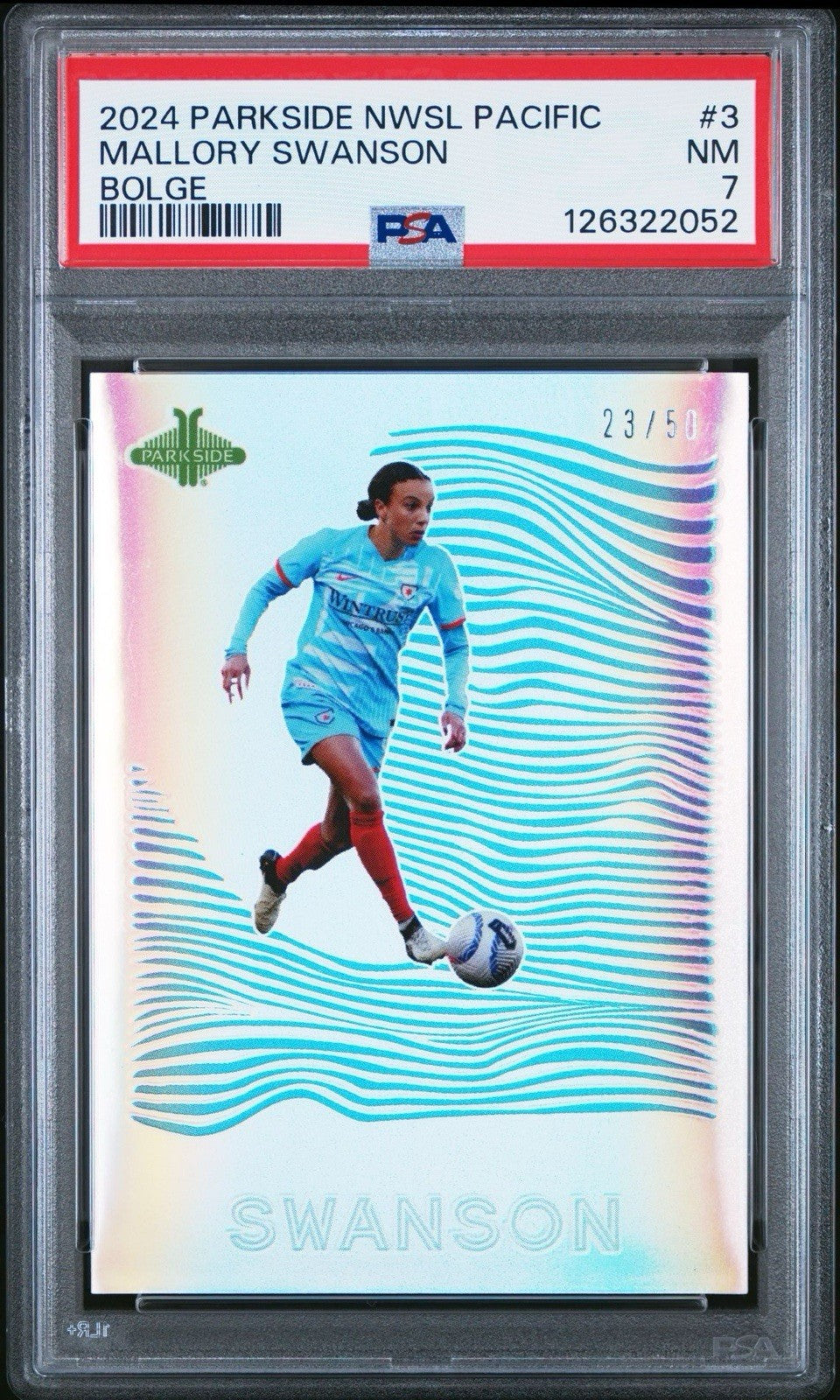 2024 Parkside NWSL Pacific Bolge #3 Mallory Swanson #d /50 - PSA 7