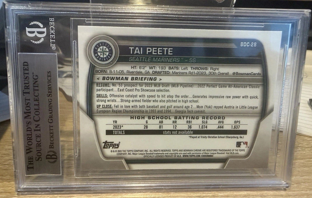 Signed 2023 Bowman Chrome Draft  #BDC28 - Tai Peete - Beckett BAS Slab