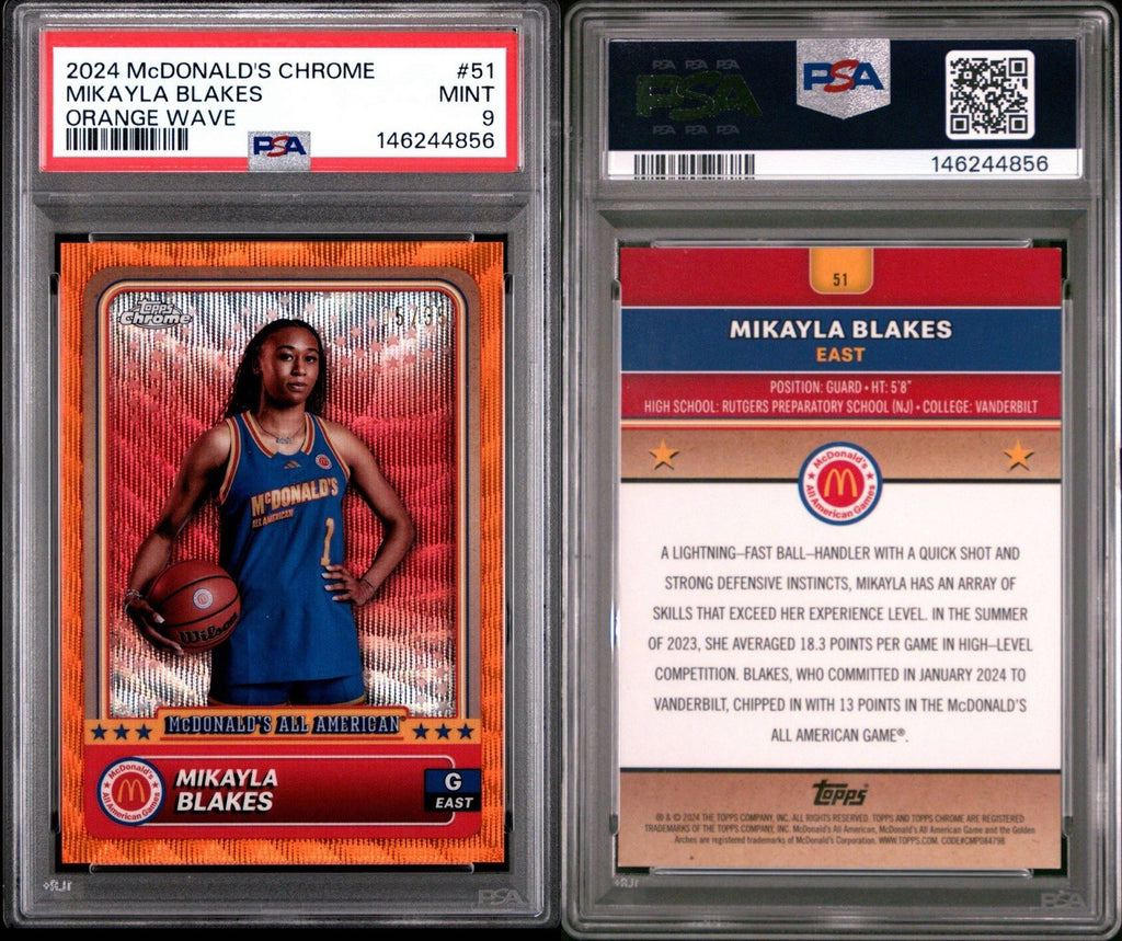 2024 Topps McDonald's Chrome MIKAYLA BLAKES #51 Rookie RC Orange Wave /35 PSA 9