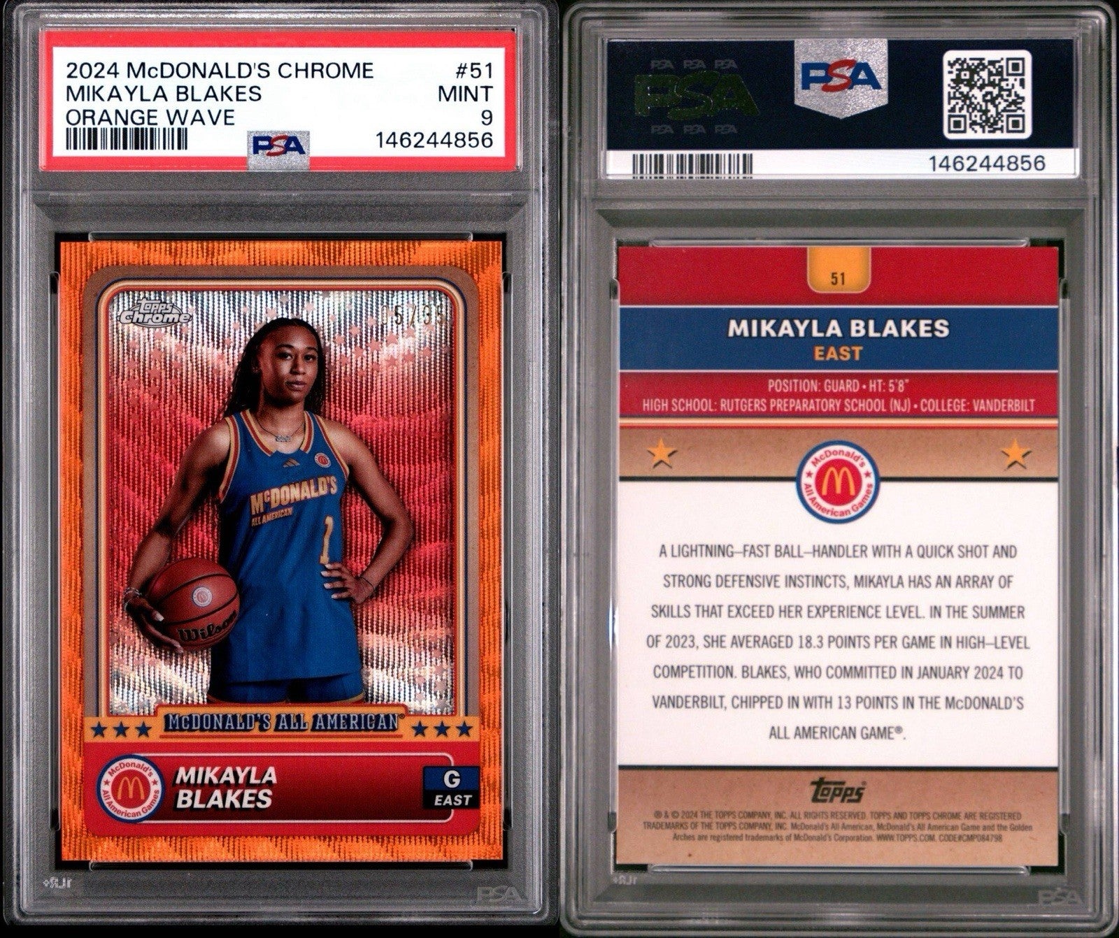 2024 Topps McDonald's Chrome MIKAYLA BLAKES #51 Rookie RC Orange Wave /35 PSA 9