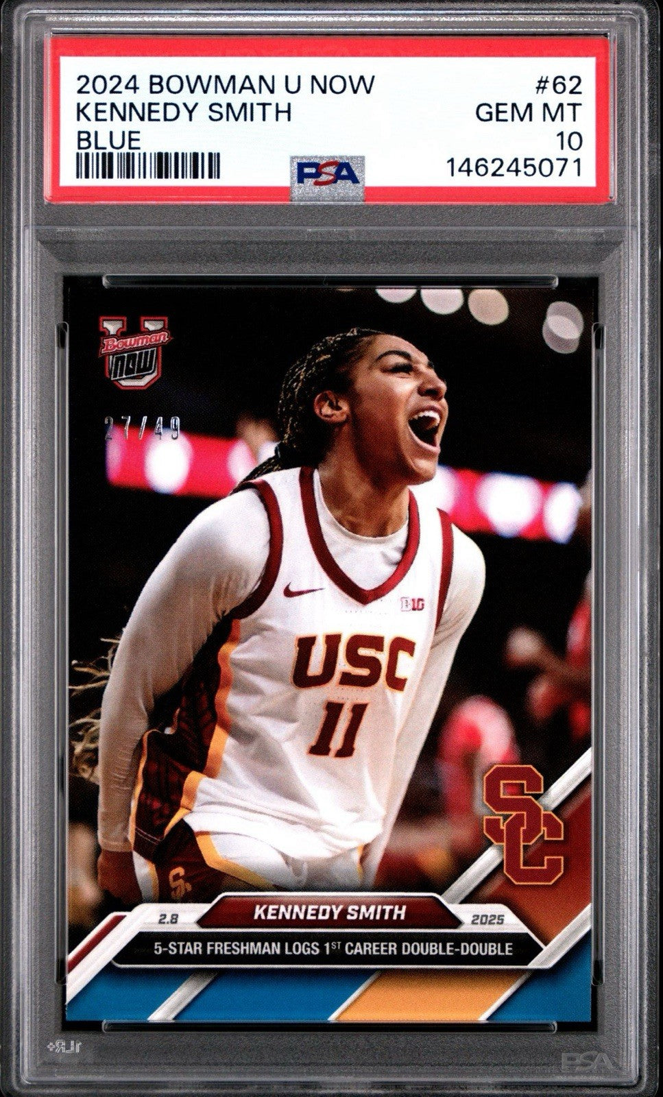 2024-25 Bowman U Now Topps #62 Kennedy Smith Blue Parallel #d /25 -  PSA 10 Gem
