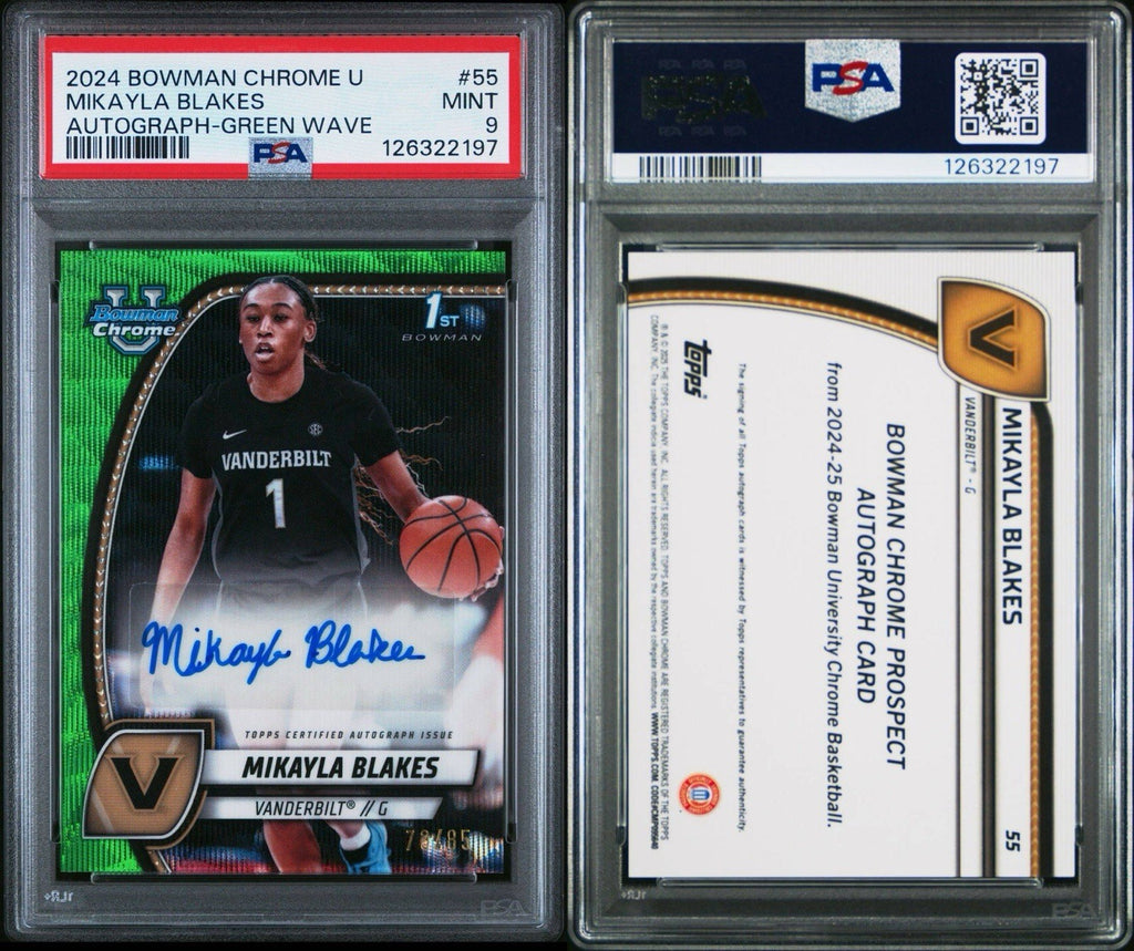 Mikayla Blakes 2024 Bowman U Chrome 1st Green Wave Auto /85 Rookie PSA 9