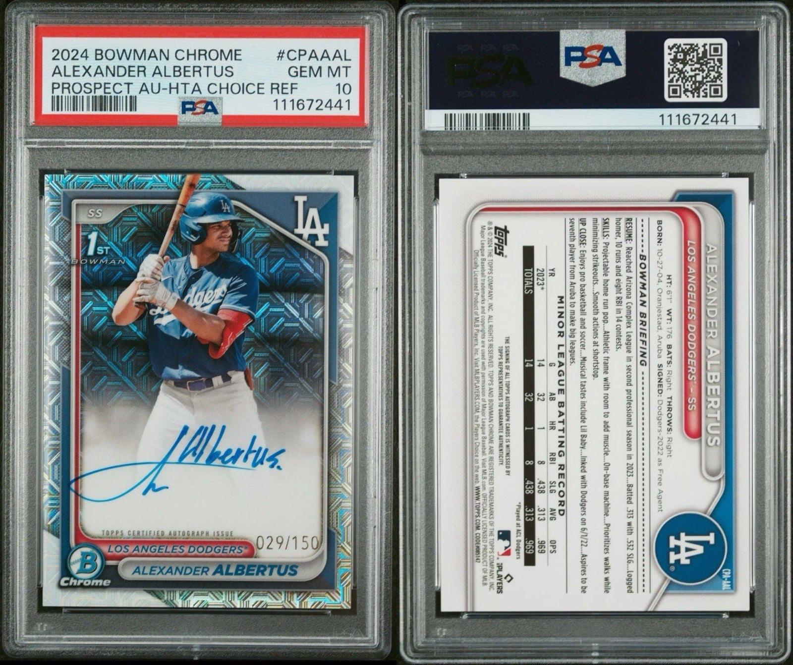 2024 Bowman Chrome Auto Alexander Albertus #CPA-AAL HTA Choice  /150 PSA 10
