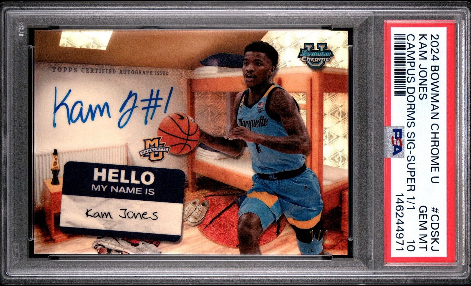 2024 Bowman Chrome U Kam Jones - Campus Dorms Superfractor auto 1/1 - PSA 10 Gem