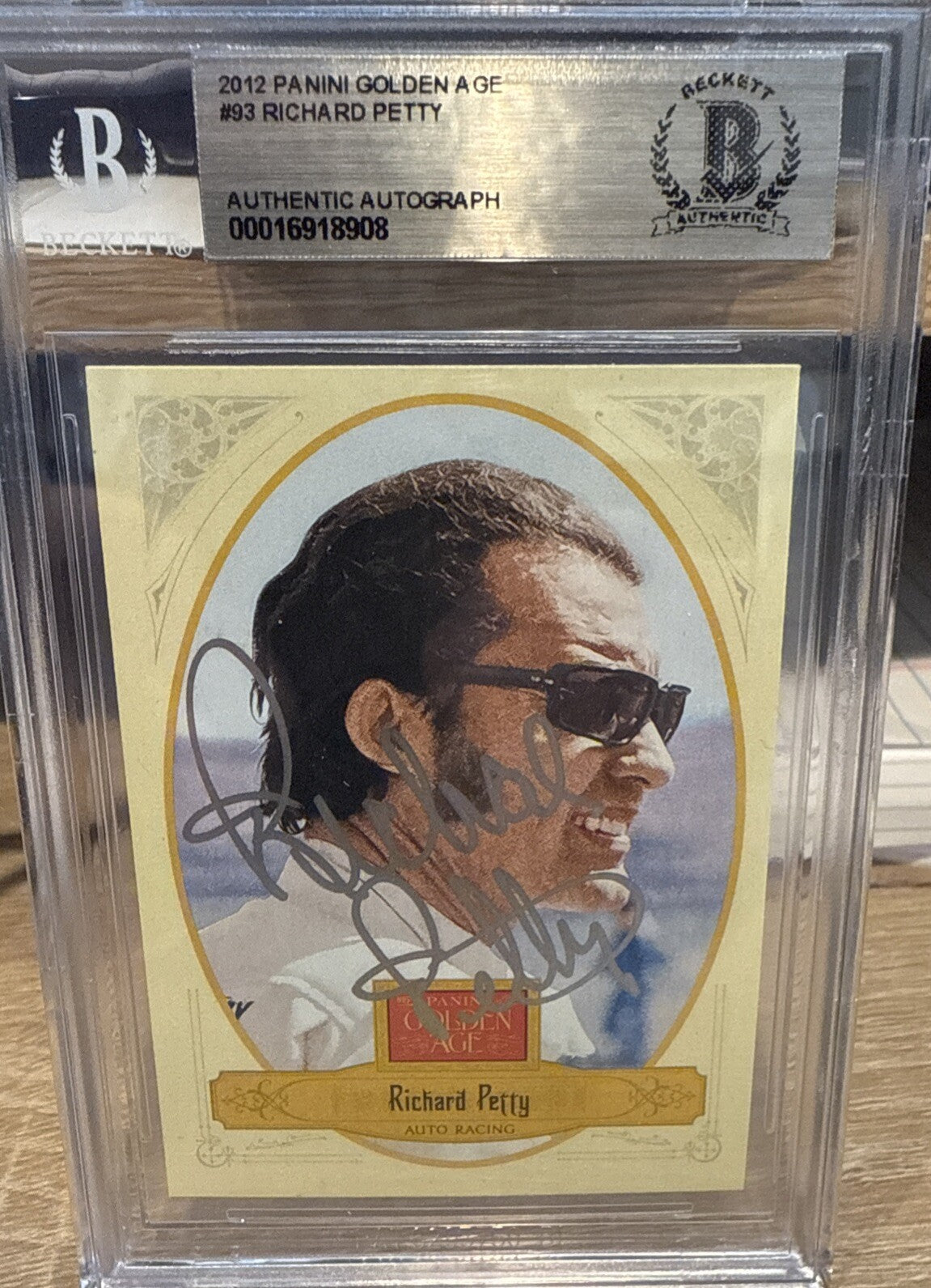 Signed Richard Petty 2012 Panini Golden Age #93 Auto Beckett BAS Slabbed