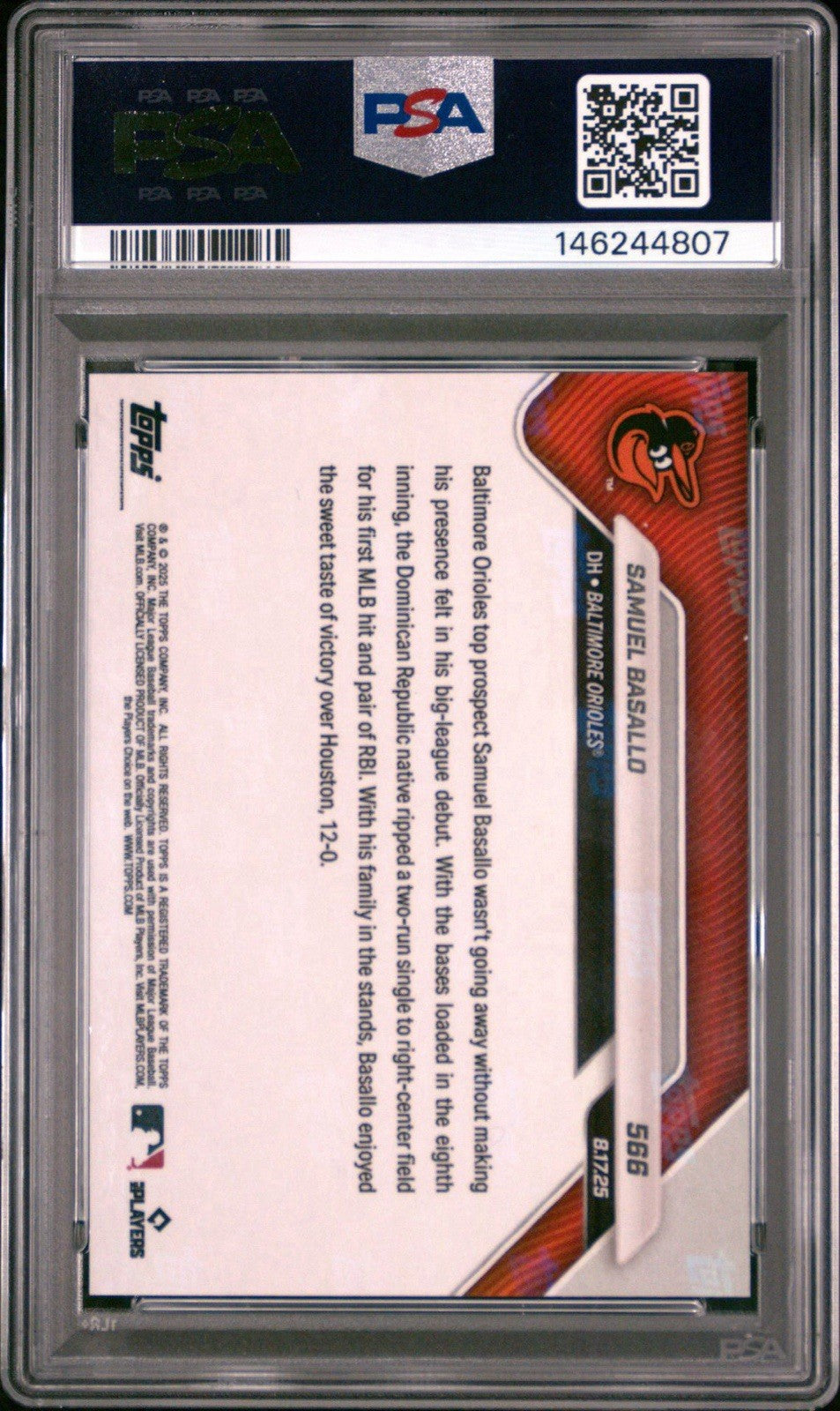 SAMUEL BASALLO 2025 TOPPS NOW GOLD FOIL PARALLEL ROOKIE CARD #566 PSA 9 MINT