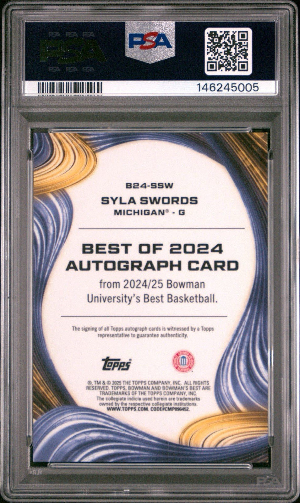 2024-25 Bowman U - Best of 2024 Auto Syla Swords Orange Mini Dia Auto /25 PSA 10