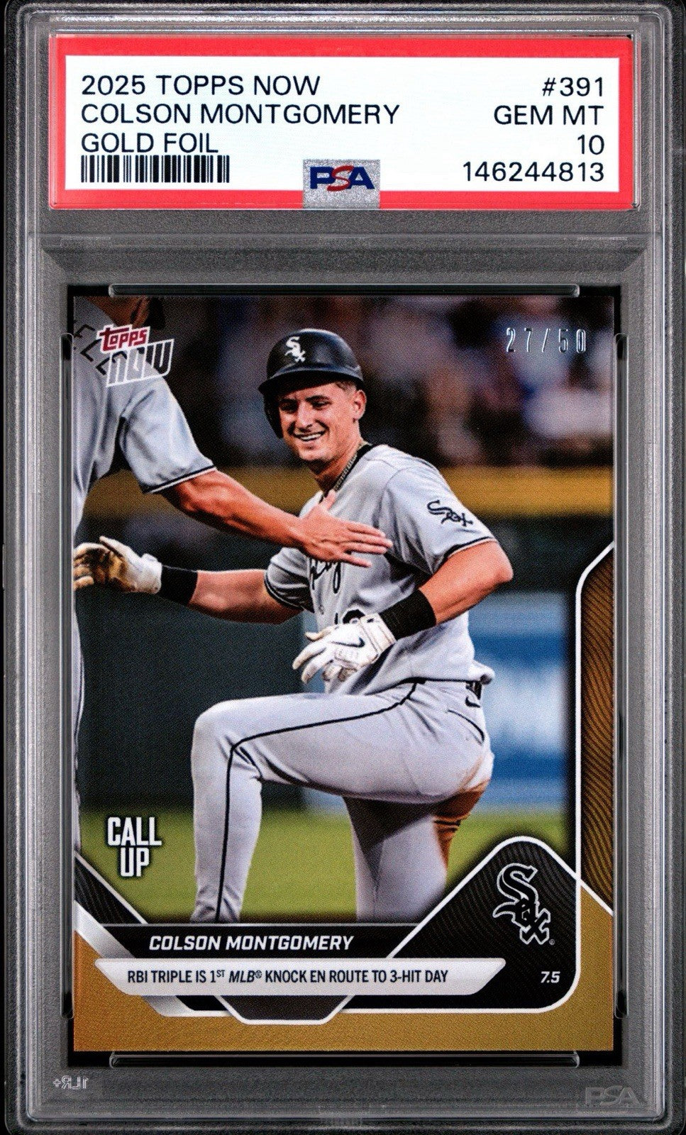 2025 Topps Now Call-Up Gold Foil #d /50 Colson Montgomery #391 PSA 10 Gem