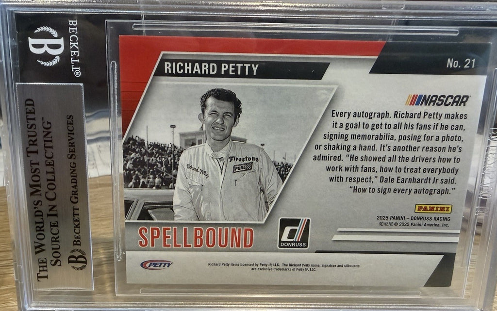 Signed Richard Petty 2025 Donruss Spellbound #21 - Beckett BAS Slab