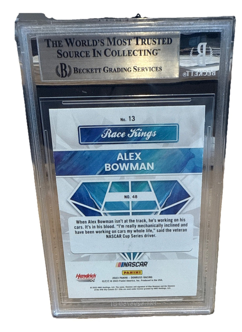 Signed Alex Bowman 2023 Donruss Race Kings Silver #13 - Beckett BAS Slab