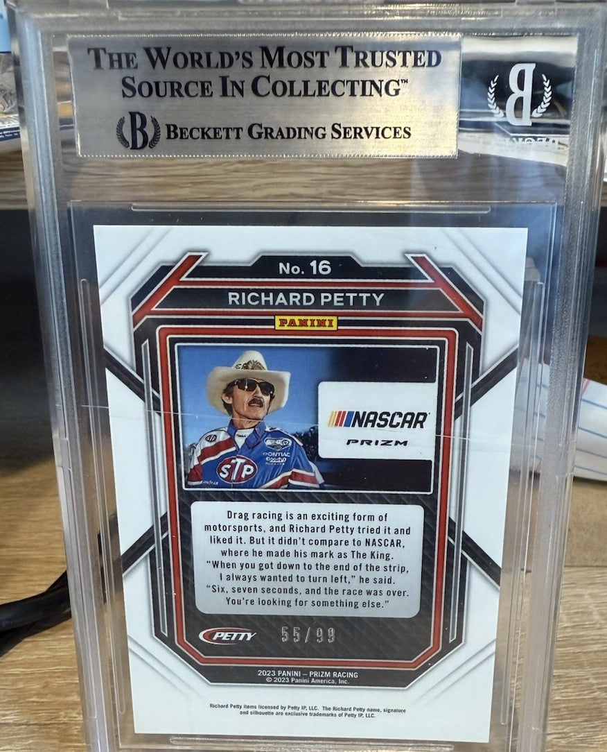Signed Richard Petty 2023 Panini Carolina Blue Scope /99 - BAS Beckett Slab