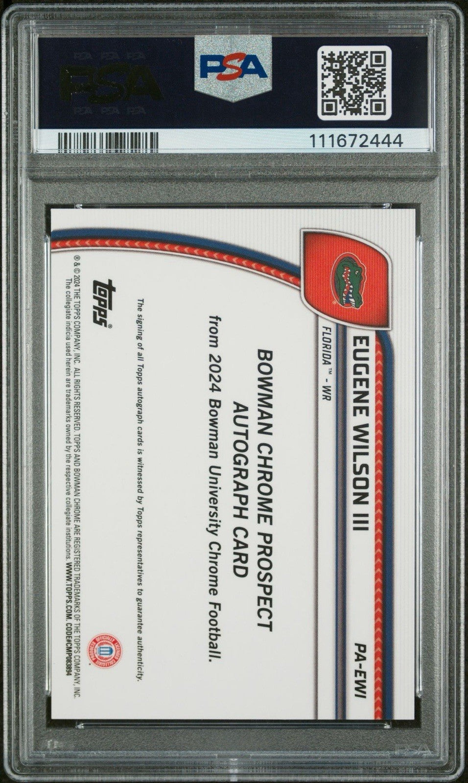 2024 Bowman Chrome U Eugene Wilson Orange Refractor Auto #d /25 PSA  9 Gators