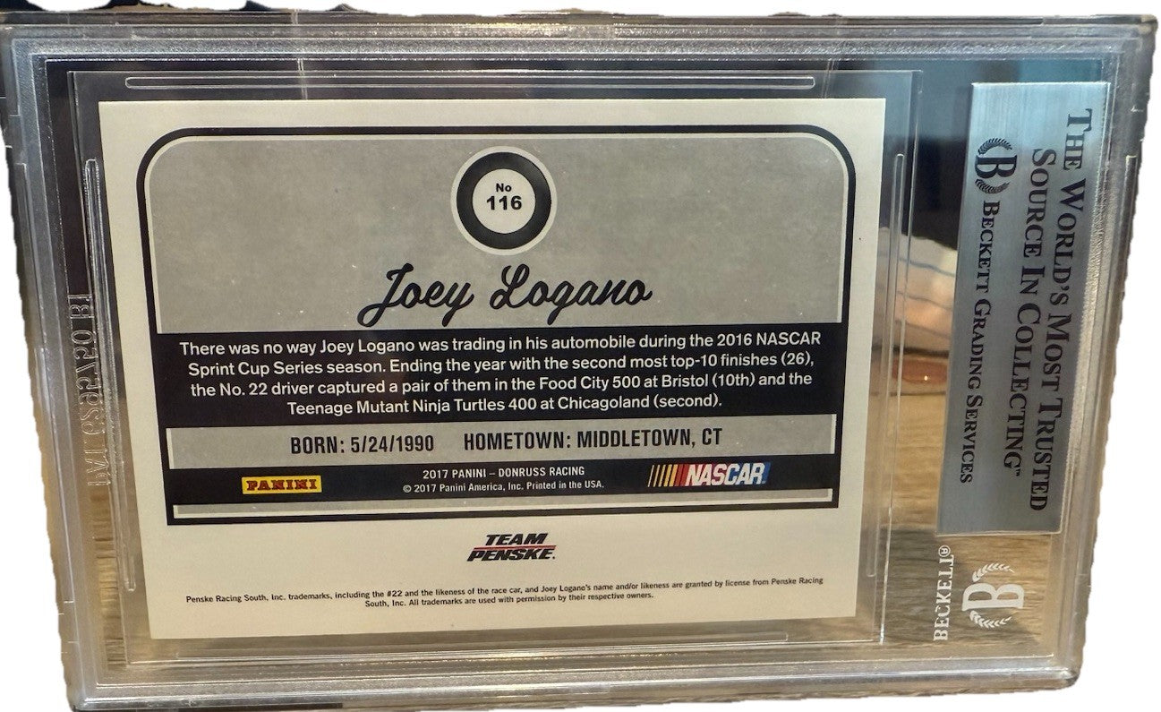 Signed Joey Logano 2017 Donruss Duals #116 - Beckett BAS Slab