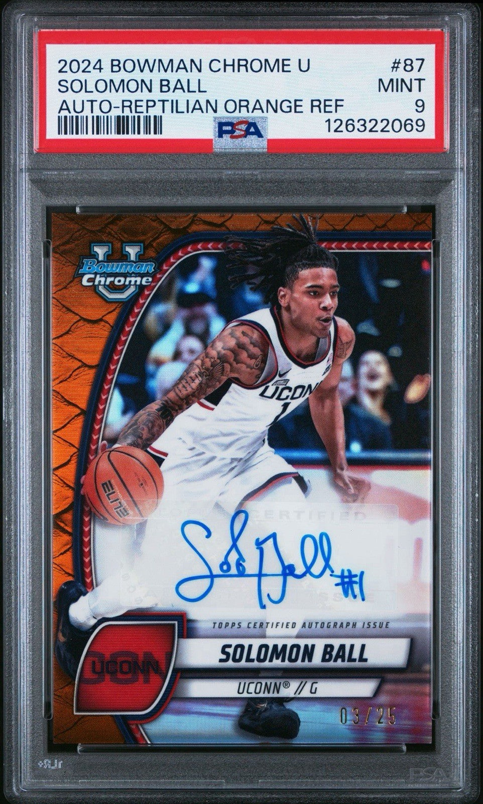 2024-25 Bowman U Chrome  Solomon Ball #87 Orange Reptilian /25 Auto PSA 9