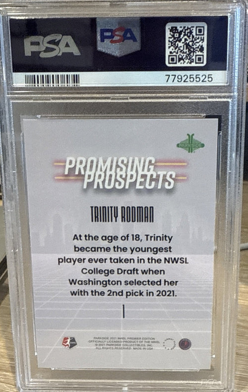 2021 PARKSIDE NWSL PREMIER ED PROMISING PROSPECTS PURPLE #1 TRINITY RODMAN PSA 9