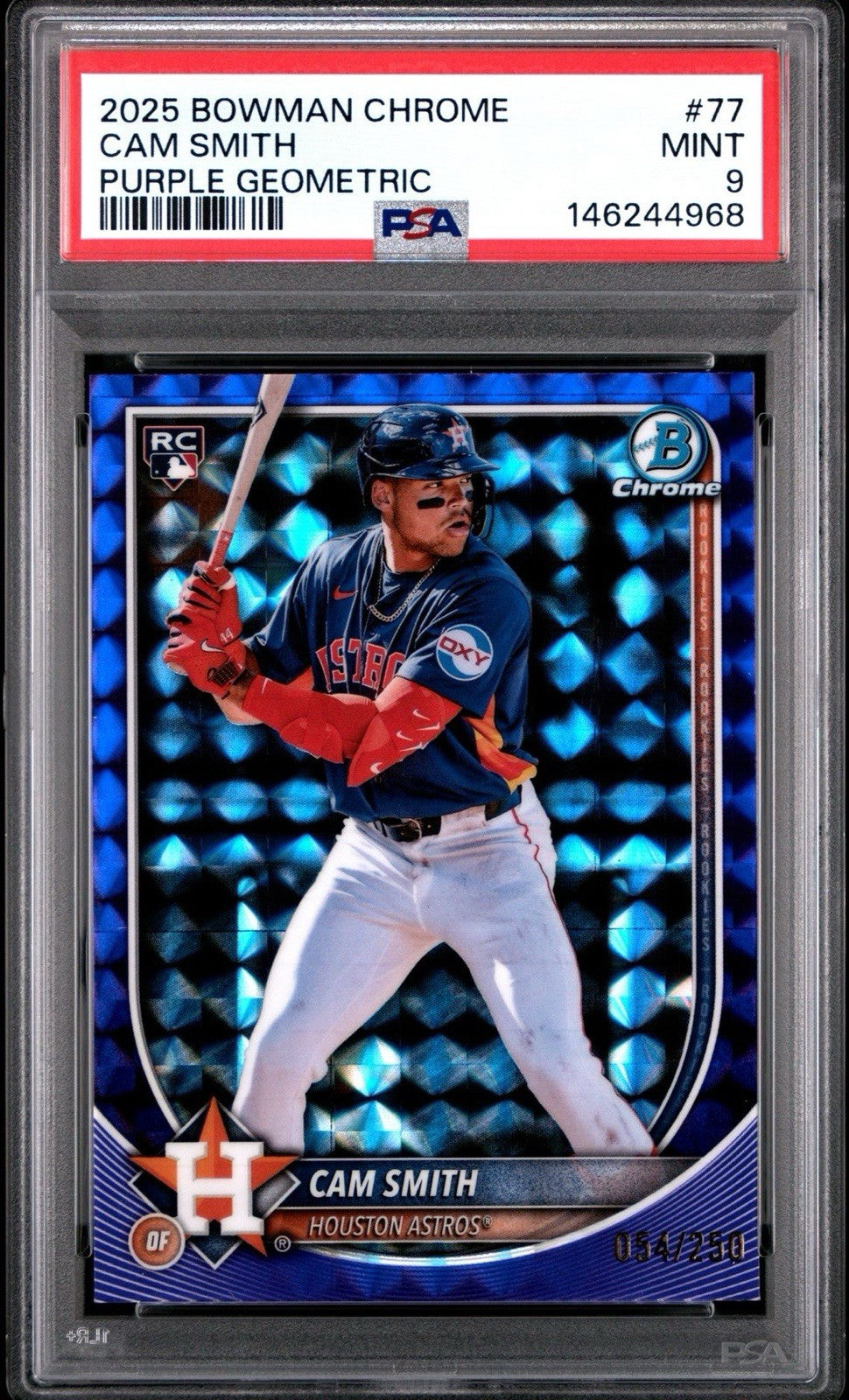 2025 Bowman Chrome Cam Smith #77 Purple Geometric /250 Rookie Card PSA 9 Mint