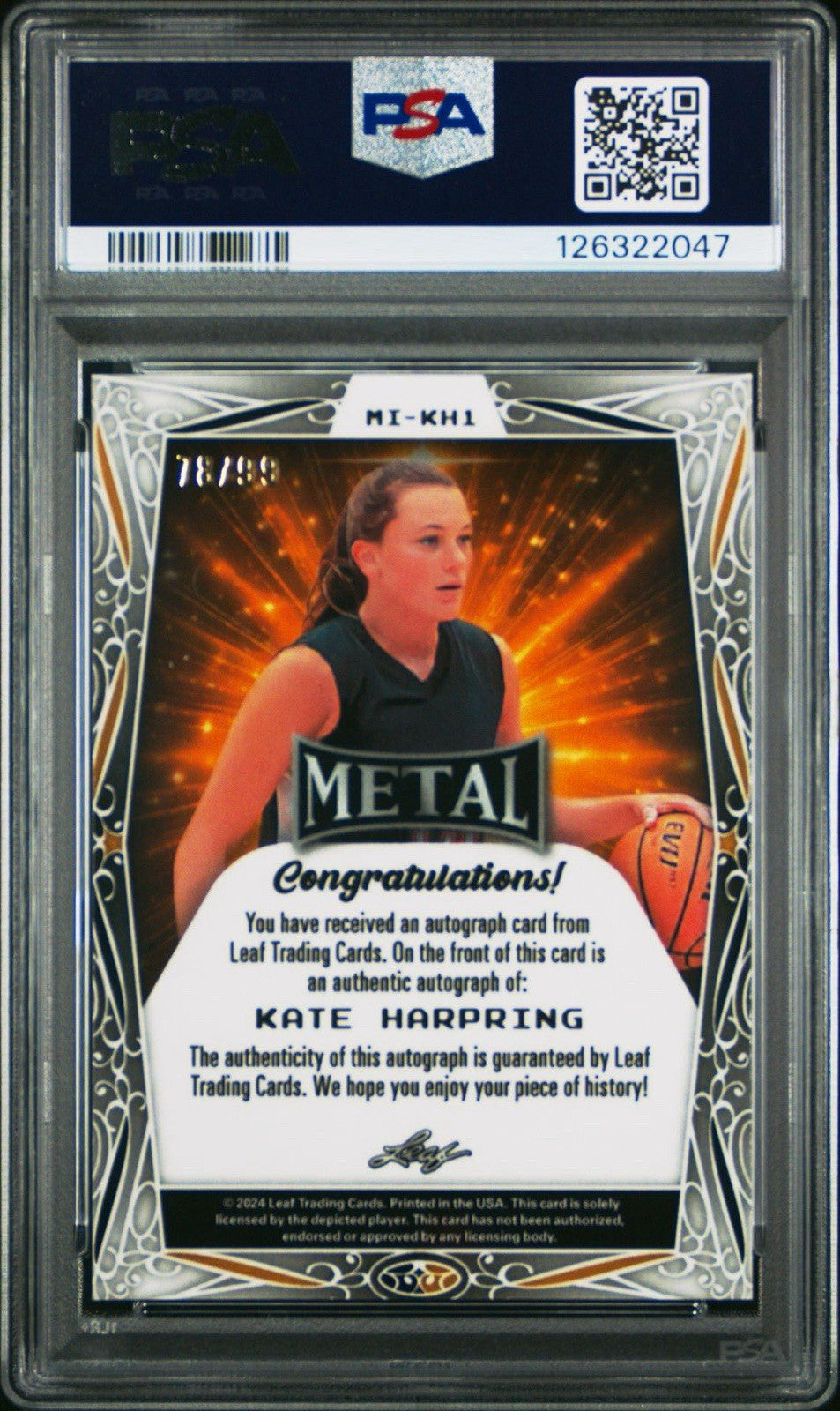 2024 Leaf Web Exclusives Kate Harpring Metal Teal Prismatic RC Auto /99 PSA 9