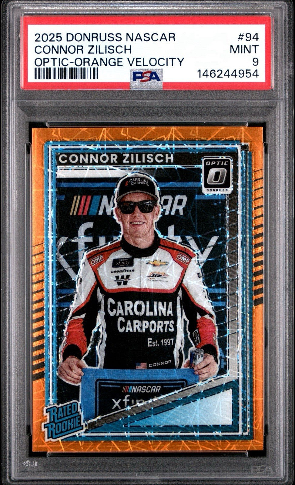 2025 Donruss Optic Connor Zilisch Orange Velocity Rated Rookie Card #94 PSA 9